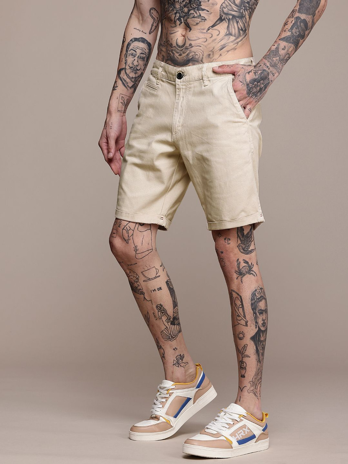 Image of Roadster Solid Men Beige Chino Shorts