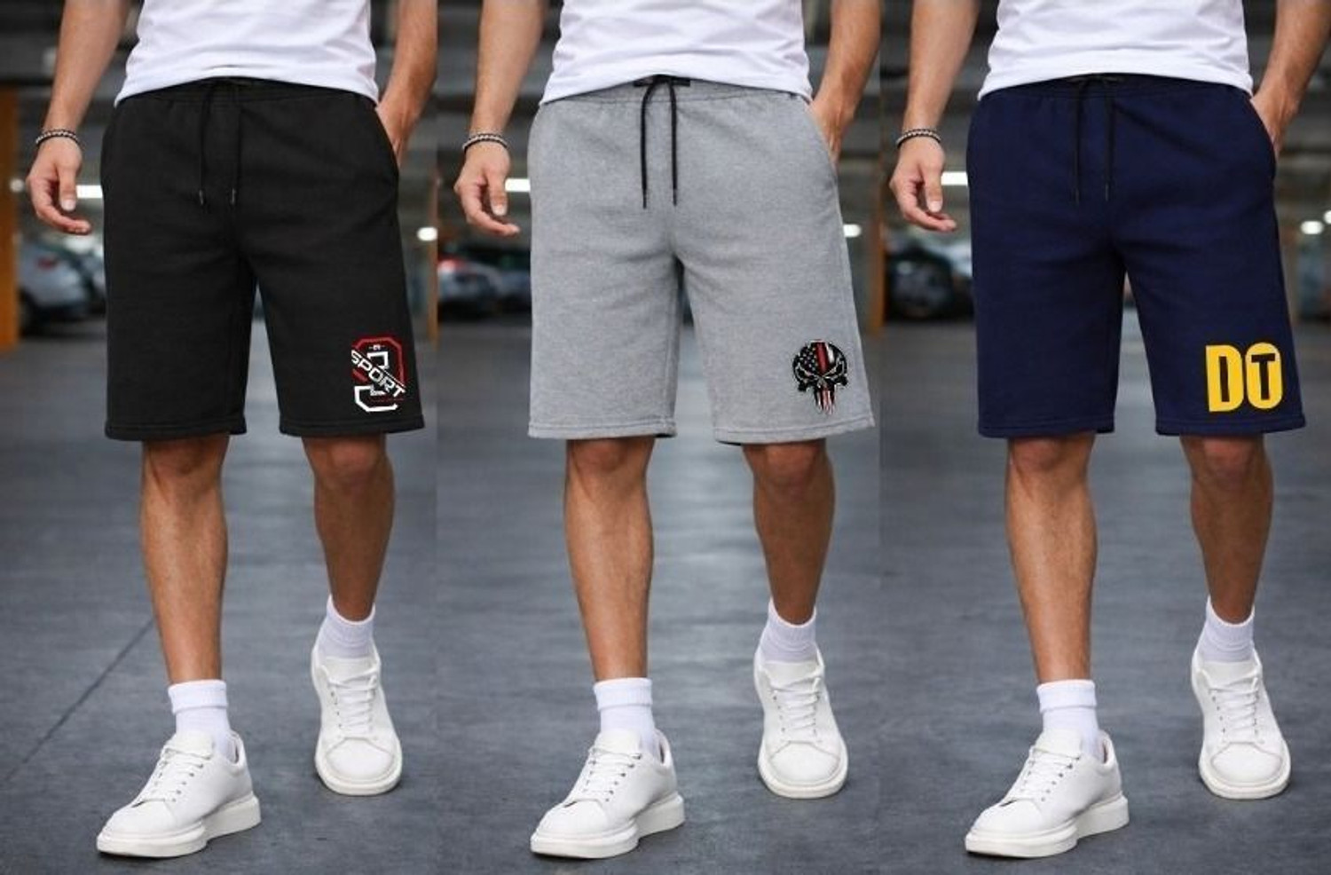 Image of TENRUN Graphic Print Men Black, Grey, Blue Gym Shorts, Casual Shorts