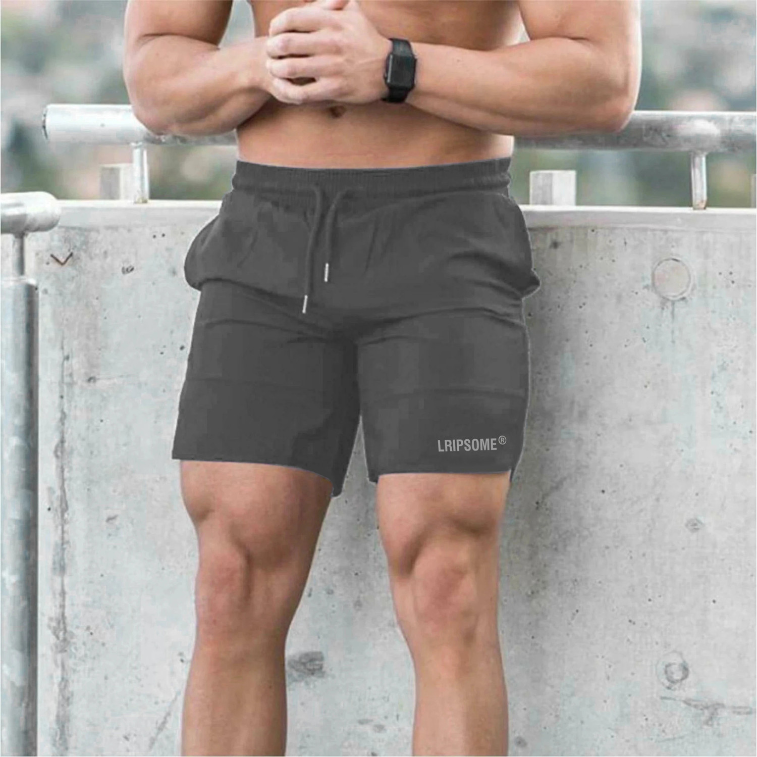 Image of Lripsome Printed Men Grey, Black Sports Shorts