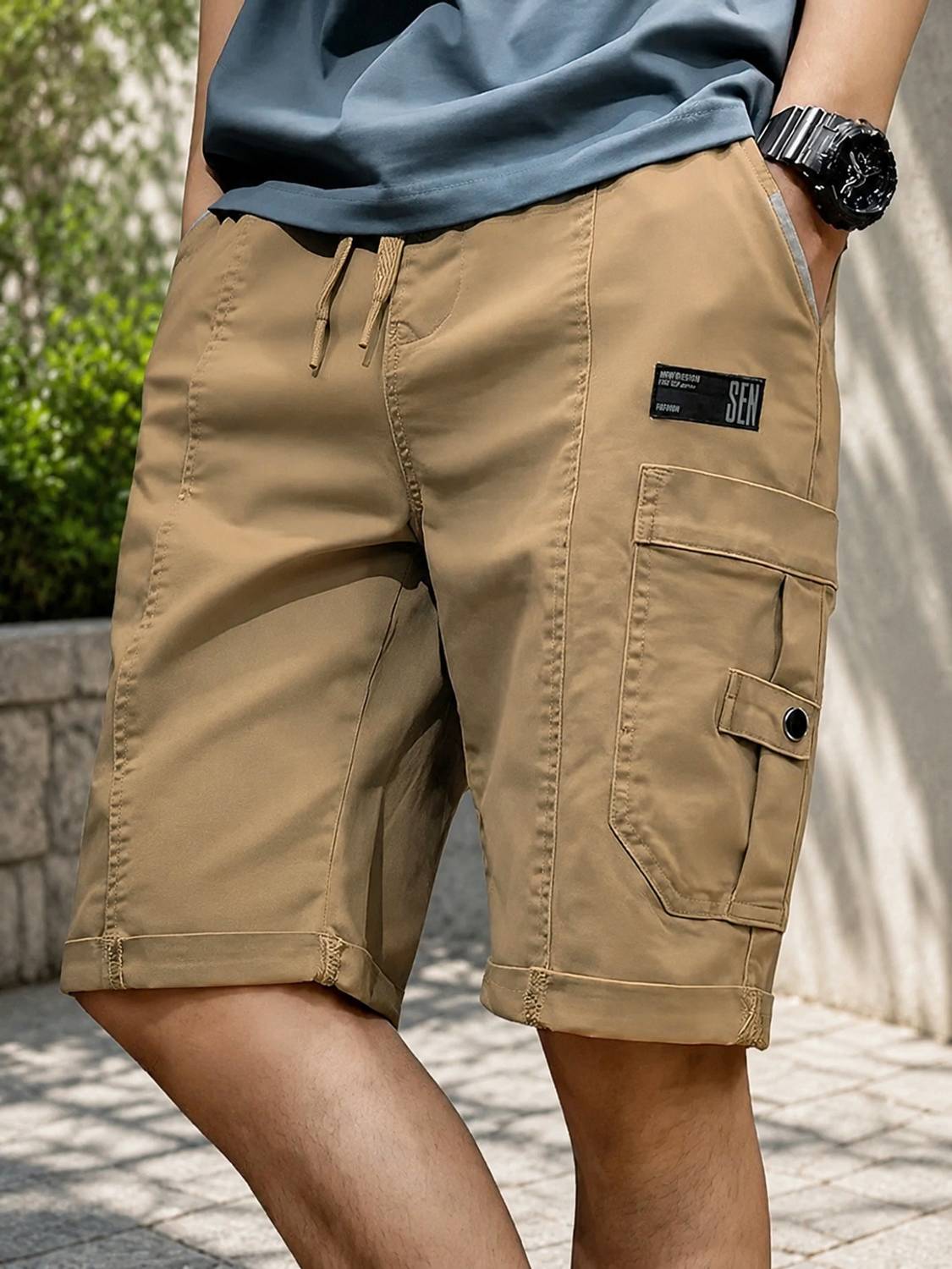 amodastyle Solid Men Khaki Cargo Shorts