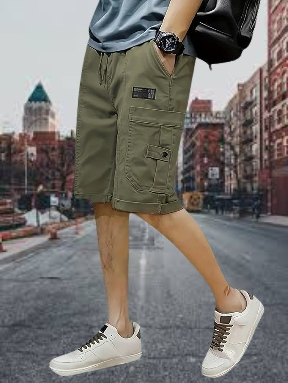 Image of TYRELL Solid Men Green Cargo Shorts