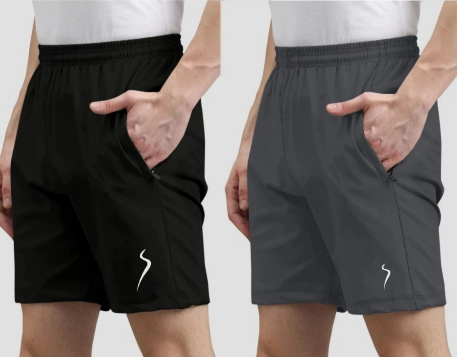 Image of BTMZ Solid Men Black, Dark Grey Sports Shorts