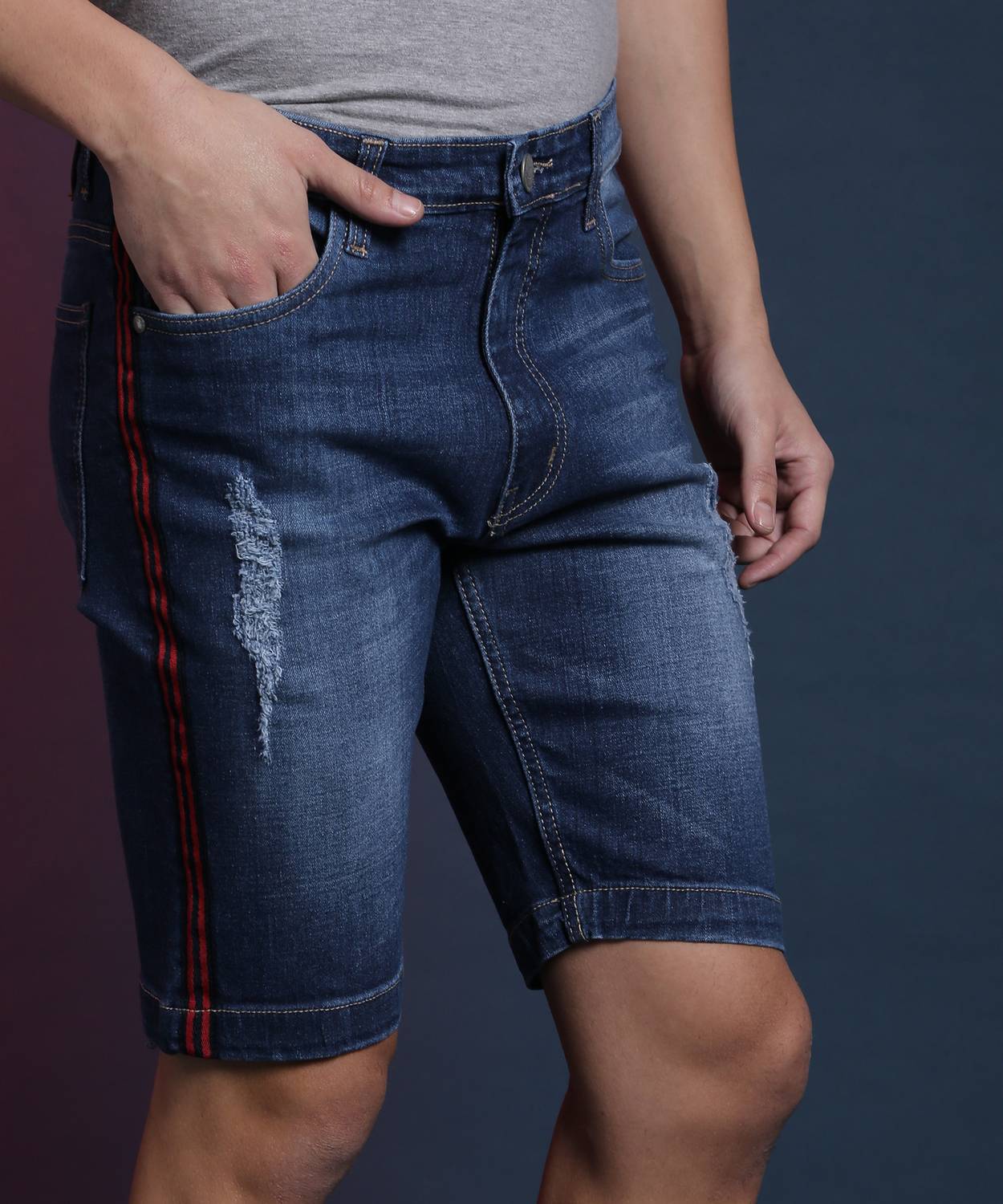 CAHOOT Striped Men Denim Blue Denim Shorts