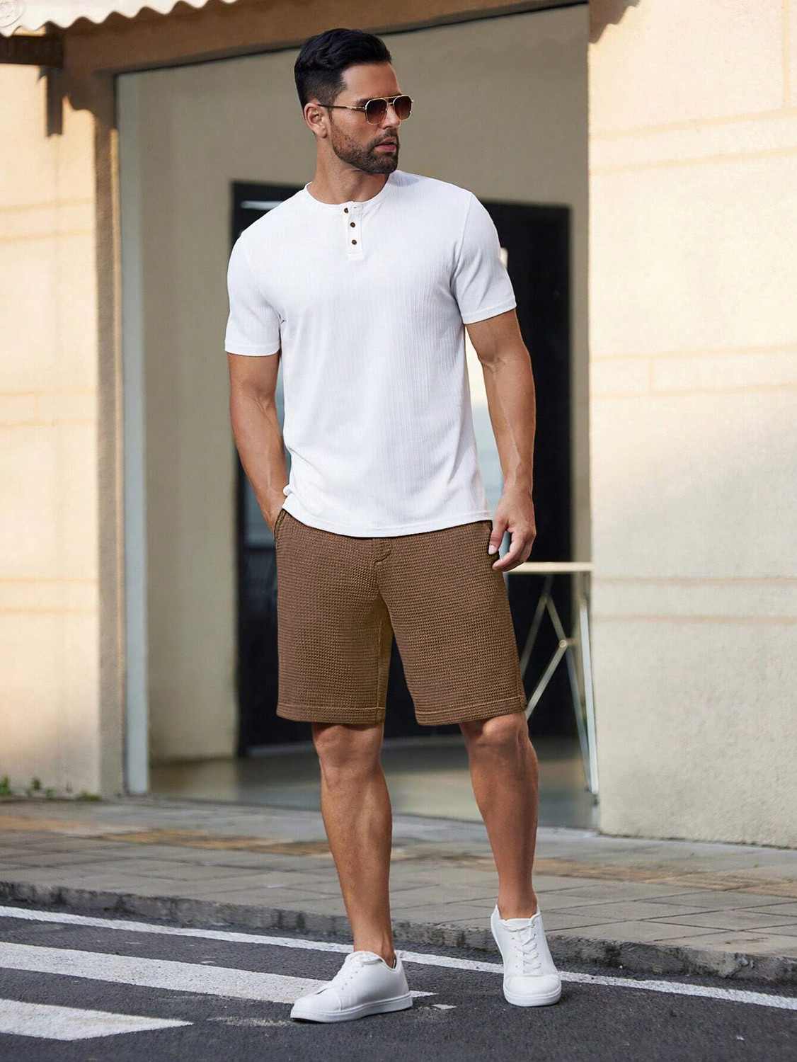 Image of Leriya Fashion Solid Men Brown Denim Shorts