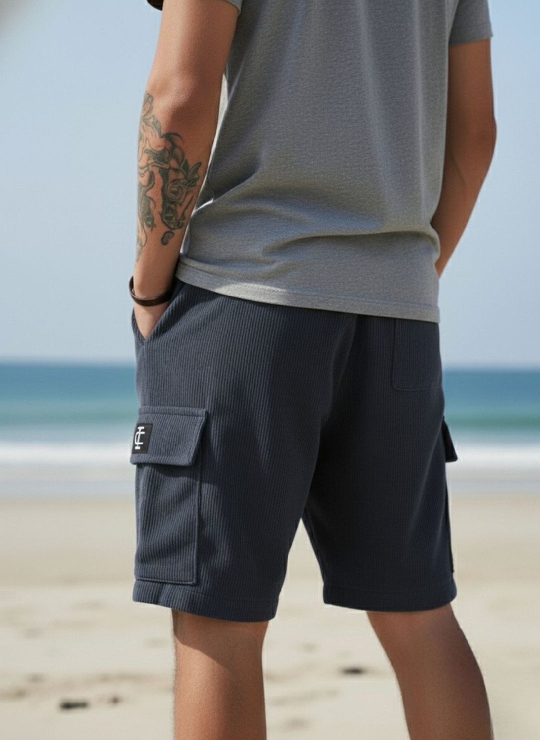 Image of INDICLUB Self Design Men Dark Grey Cargo Shorts