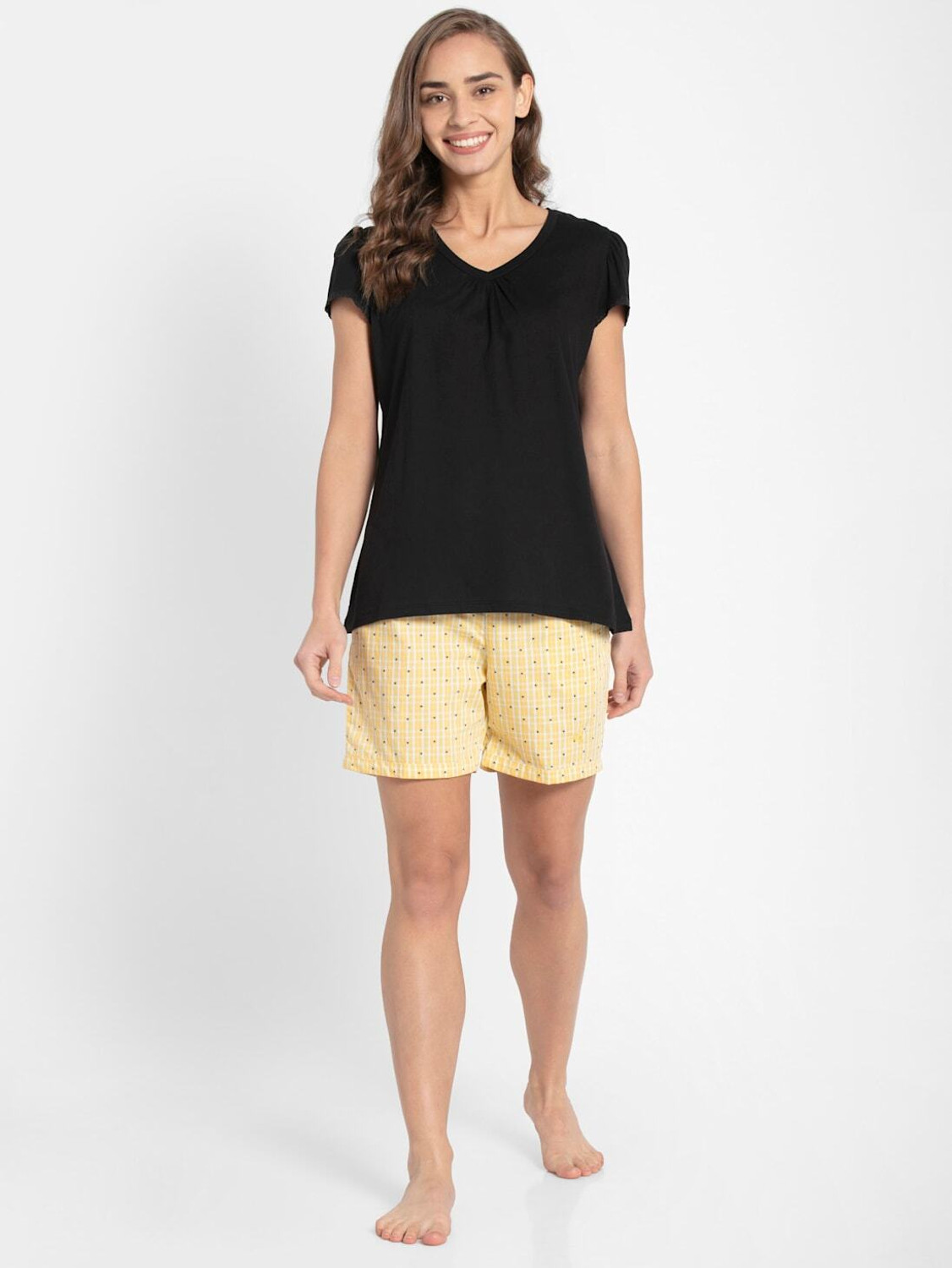 Image of JOCKEY Printed Women Yellow Boxer Shorts
