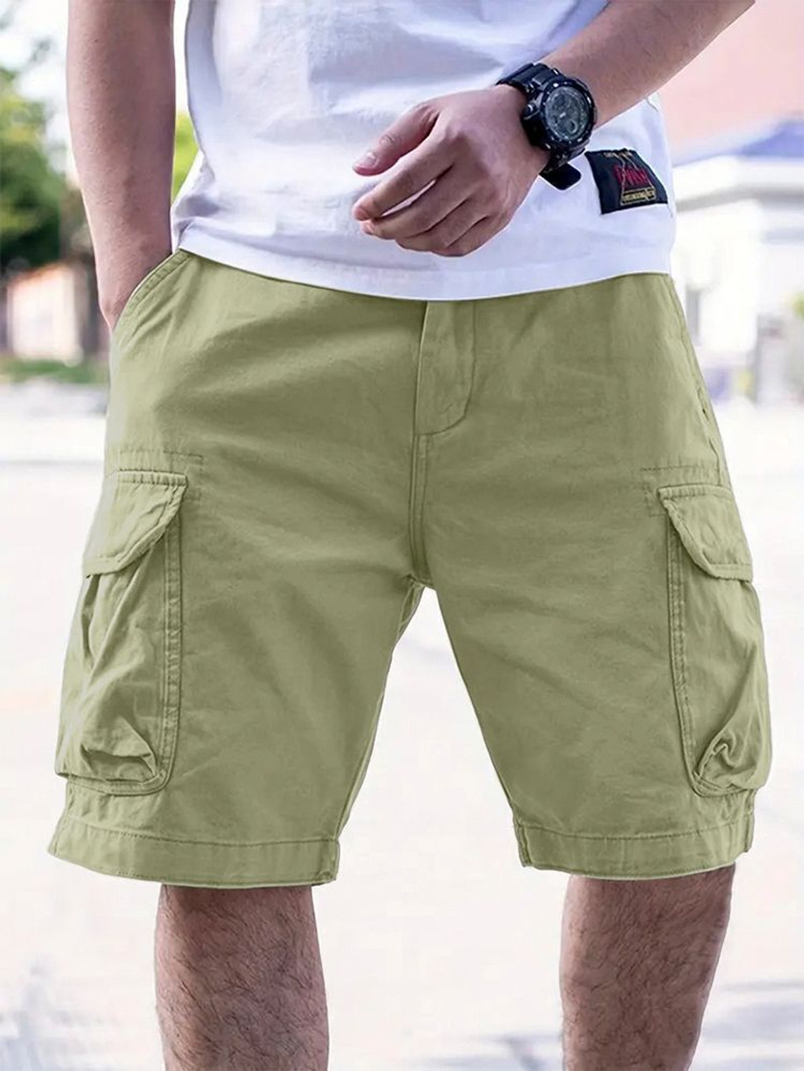 Image of Vogaan Solid Men Light Green Cargo Shorts