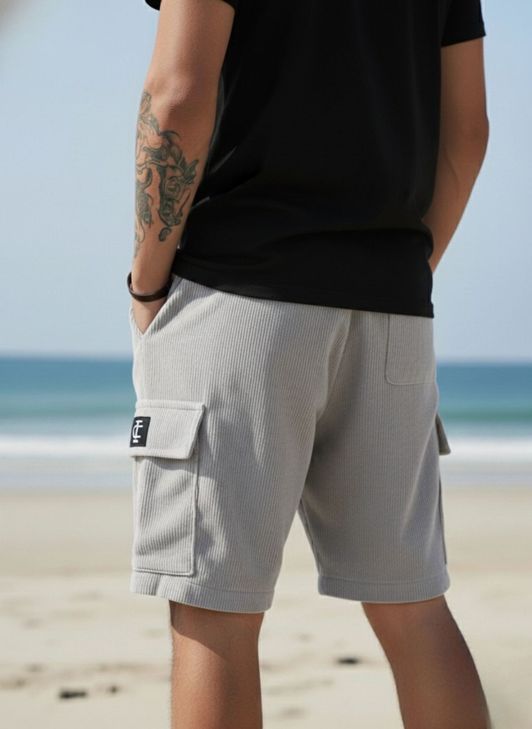 Image of INDICLUB Self Design Men Silver Cargo Shorts