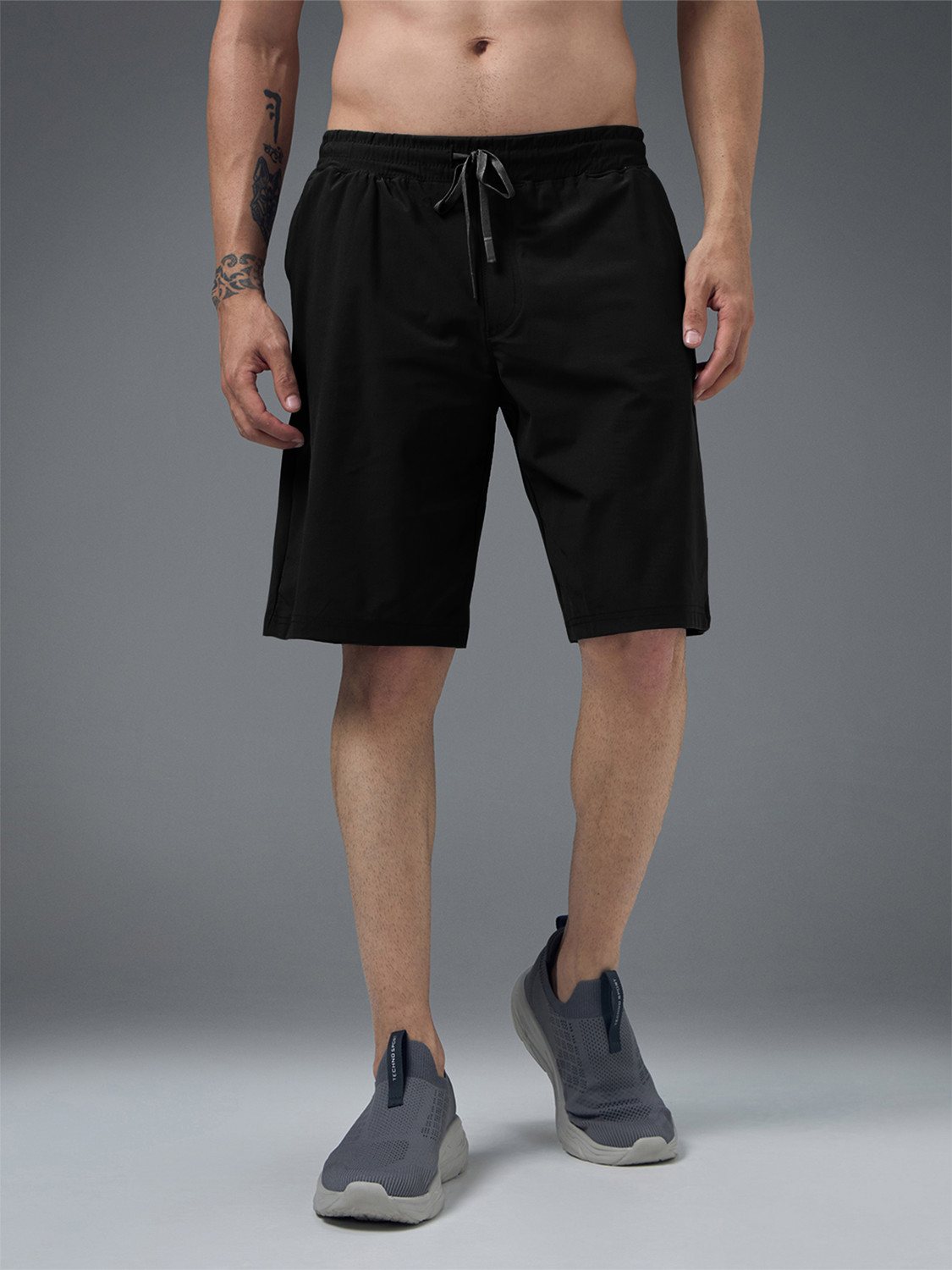 Image of TECHNOSPORT Solid Men Black Regular Shorts