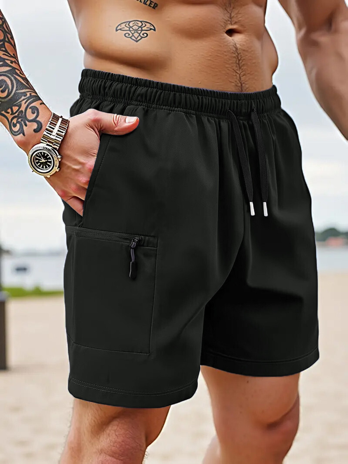 Image of Lripsome Solid Men Black Cargo Shorts