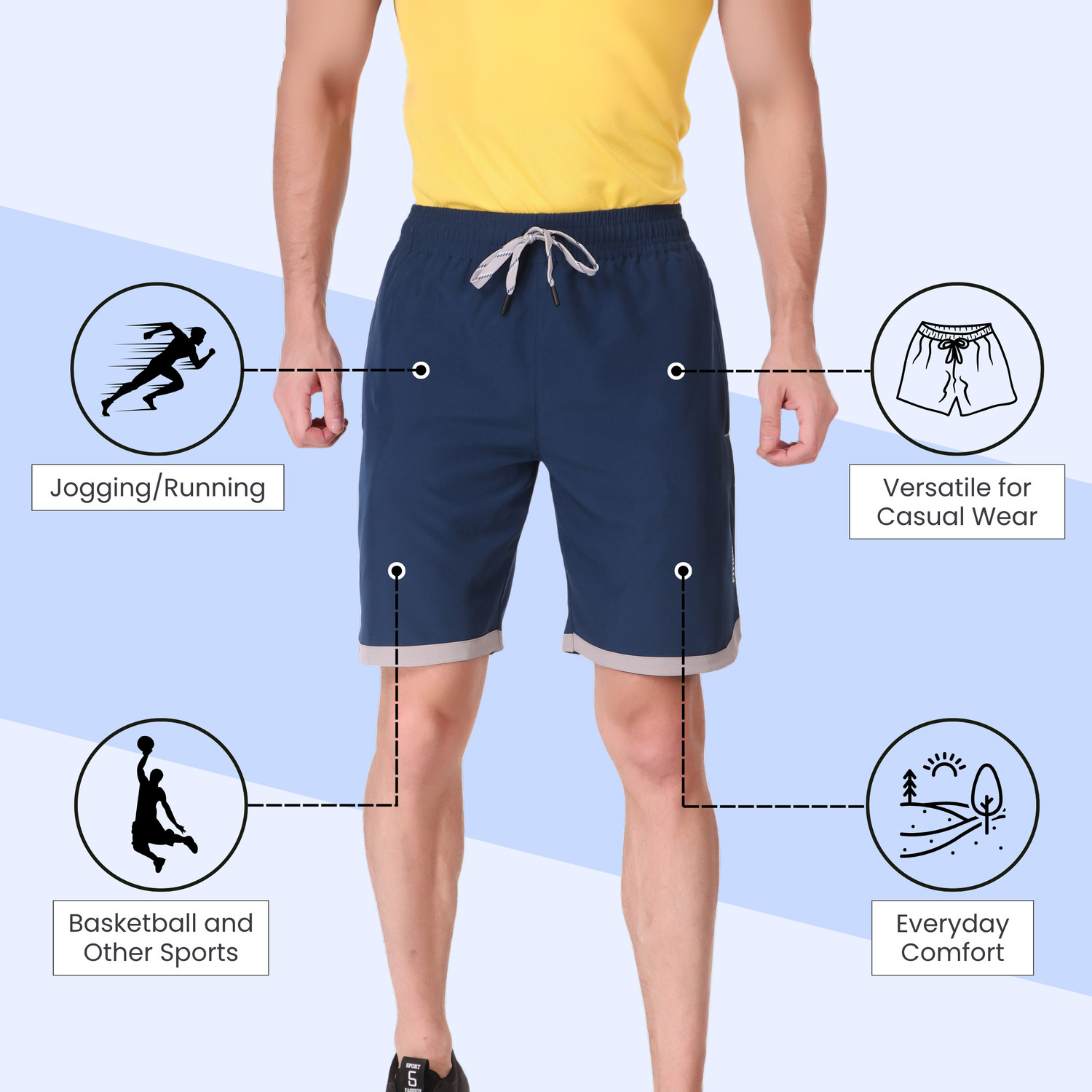 Image of Fitinc Solid Men Blue Sports Shorts, Regular Shorts, Running Shorts, Gym Shorts, Cycling Shorts