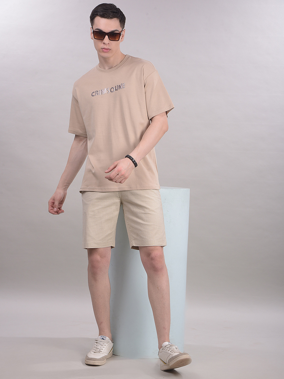 Image of CRIMSOUNE CLUB Striped Men Beige Chino Shorts