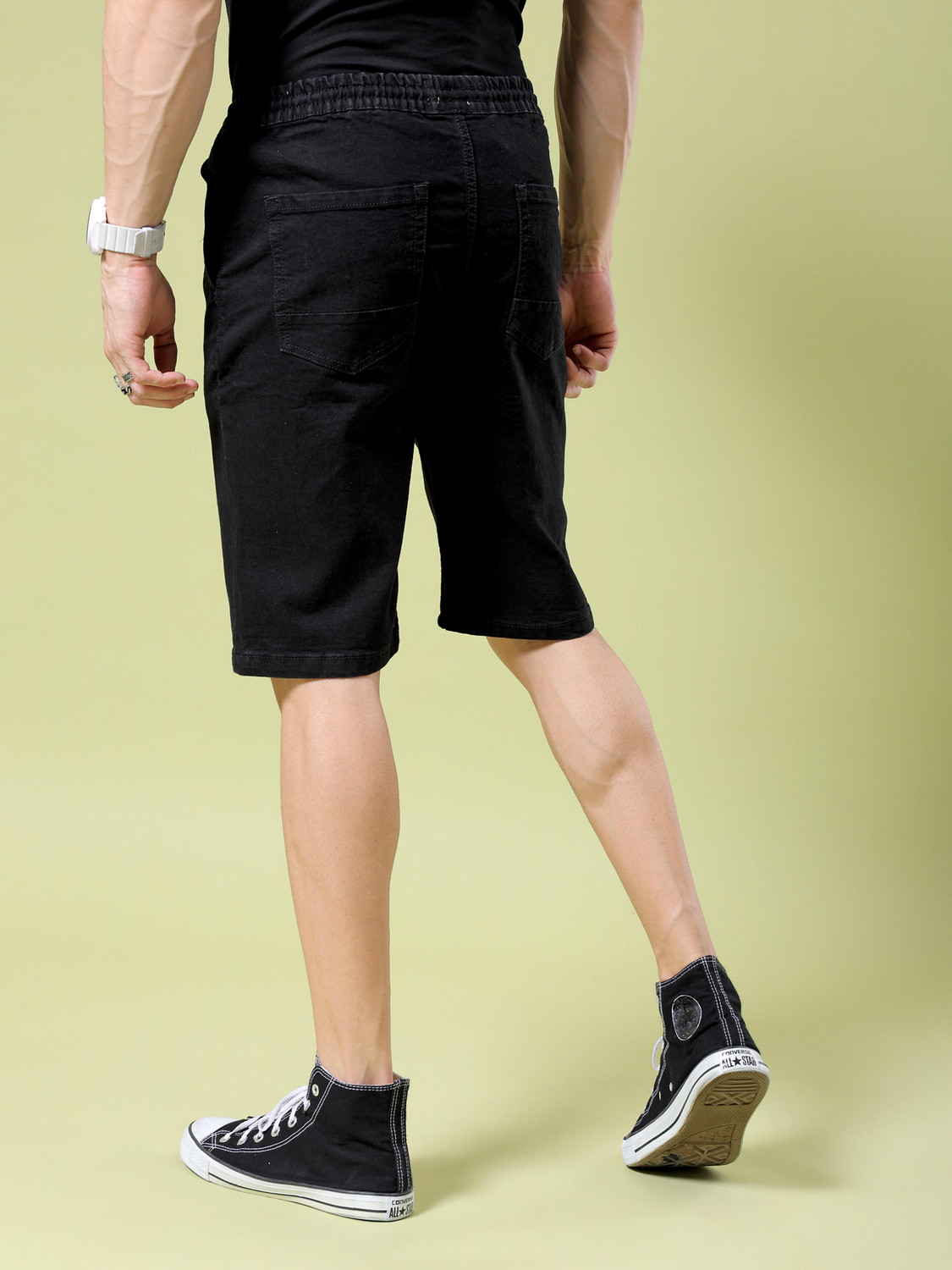 Image of The Indian Garage Co. Solid Men Black Denim Shorts