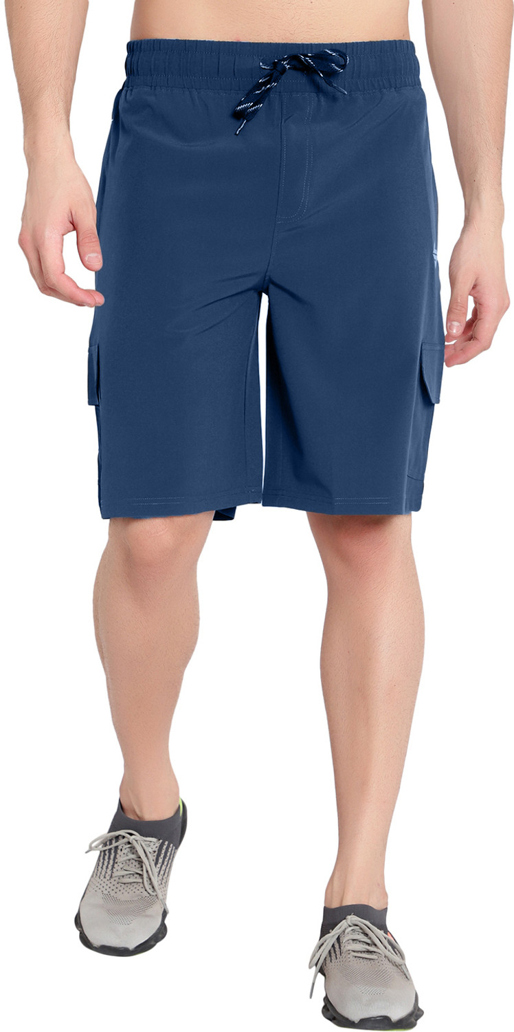 Image of John Ally Solid, Color Block, Striped Men Dark Blue Sports Shorts, Gym Shorts, Cargo Shorts, Running Shorts, Casual Shorts