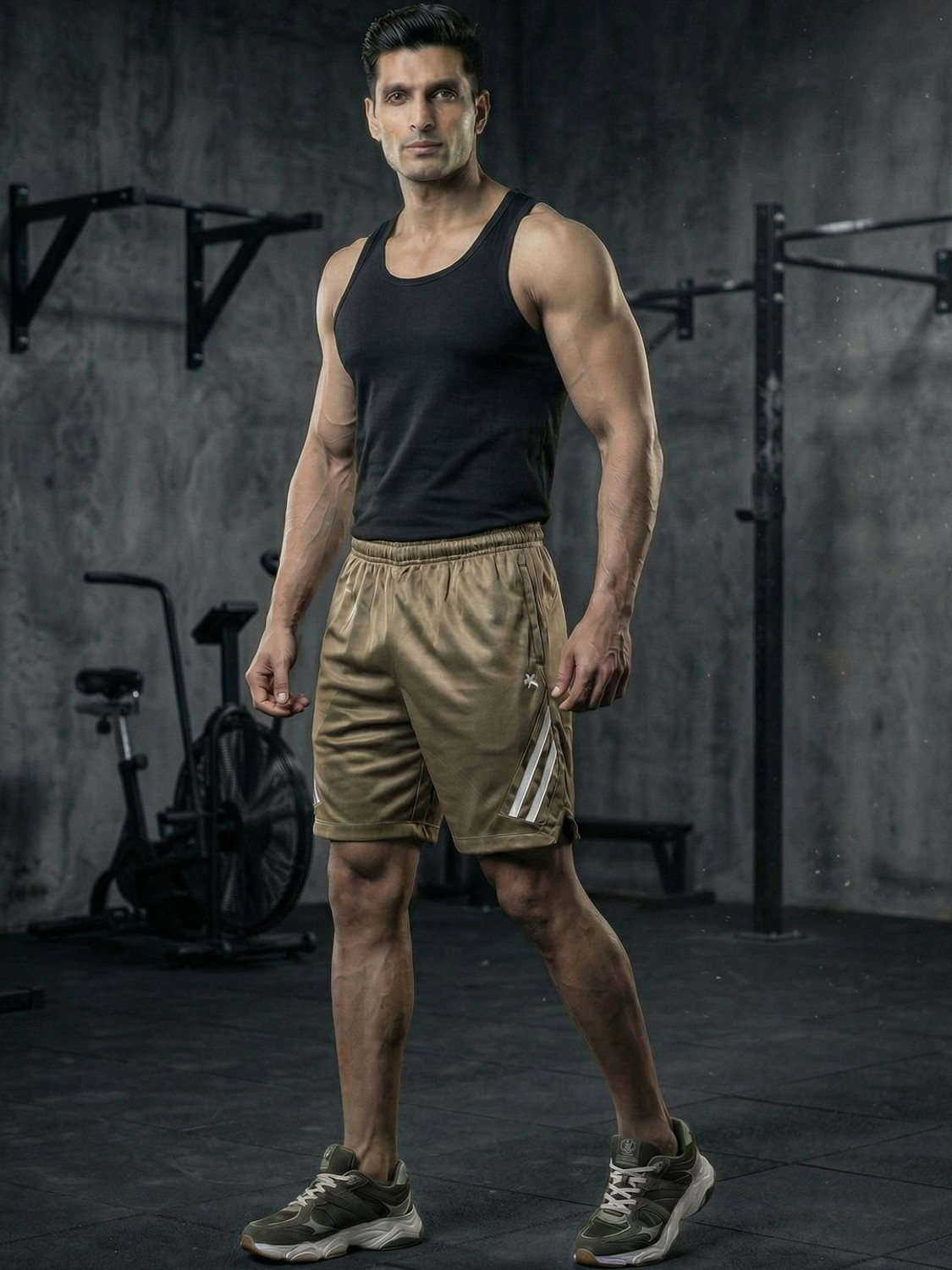 Image of HRX by Hrithik Roshan Striped Men Brown, White Sports Shorts