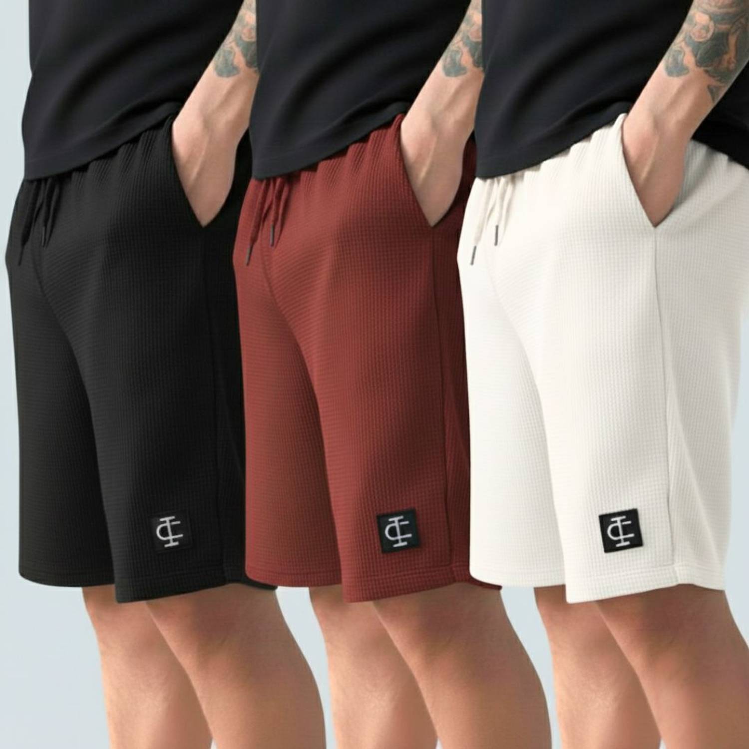 INDICLUB Solid Men Sports Shorts (Black, Maroon, White) Pack of 3