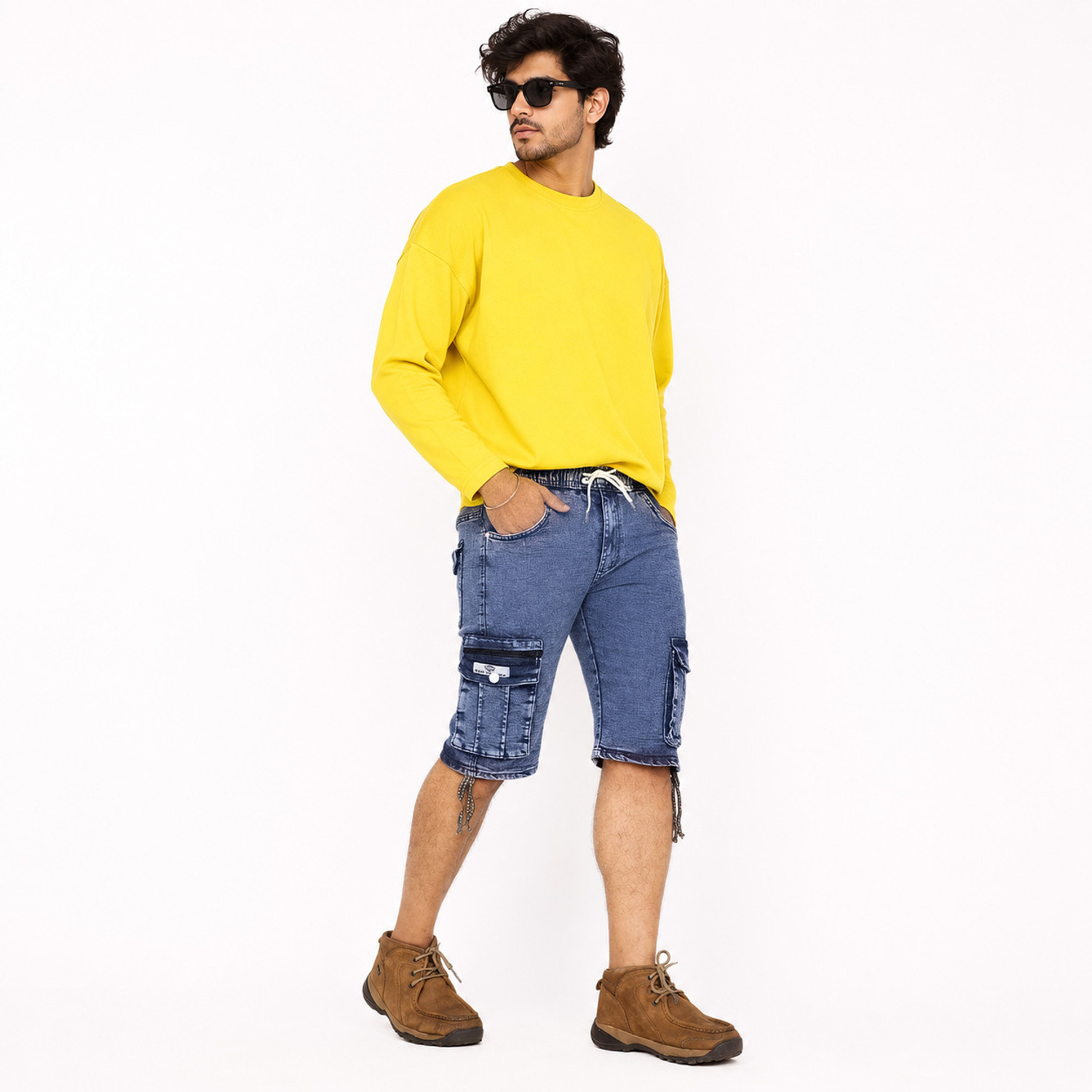 Image of QFA Dyed /Washed Men Denim Light Blue Cargo Shorts