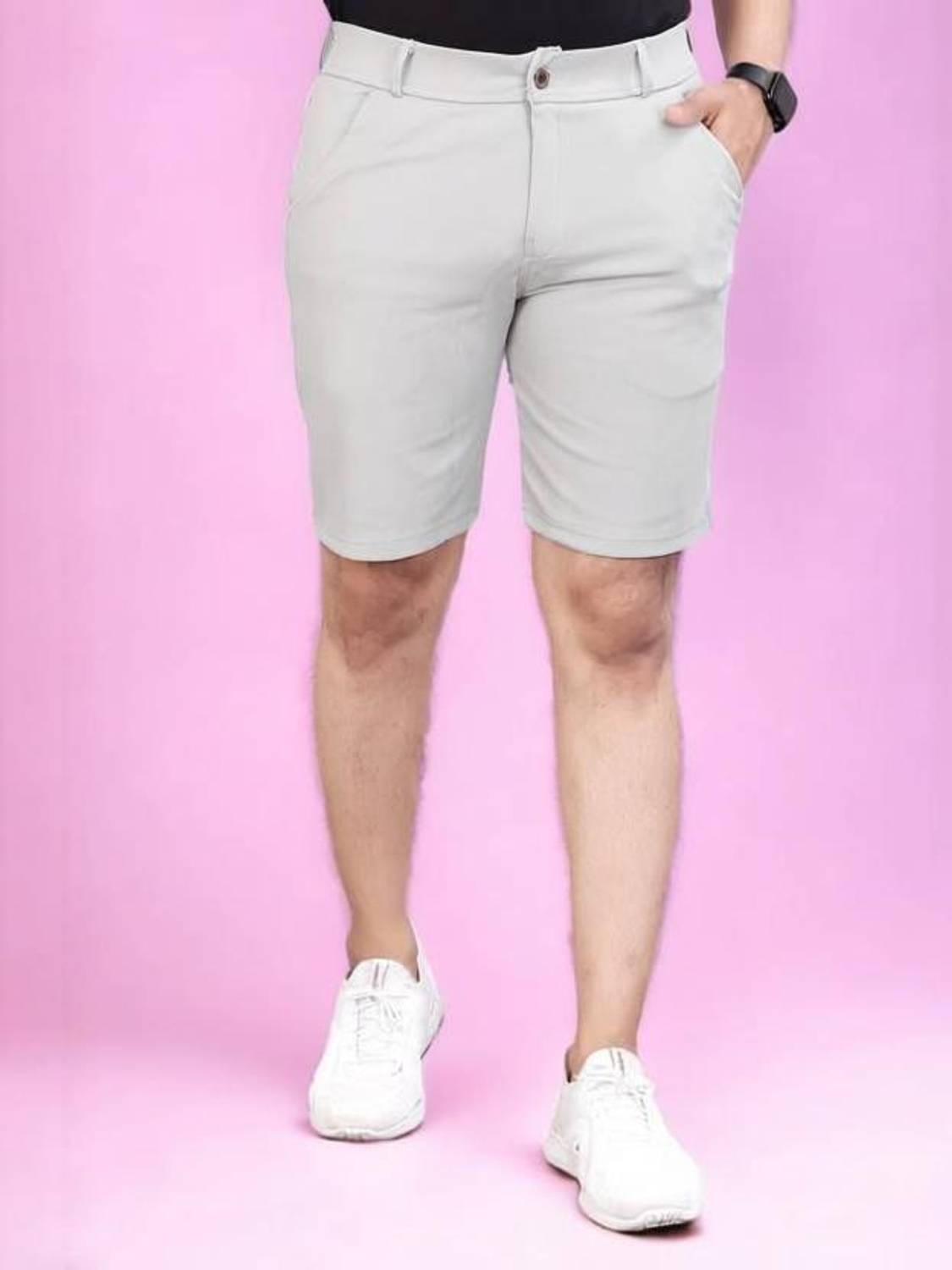 AVYRA Solid Men Silver Chino Shorts