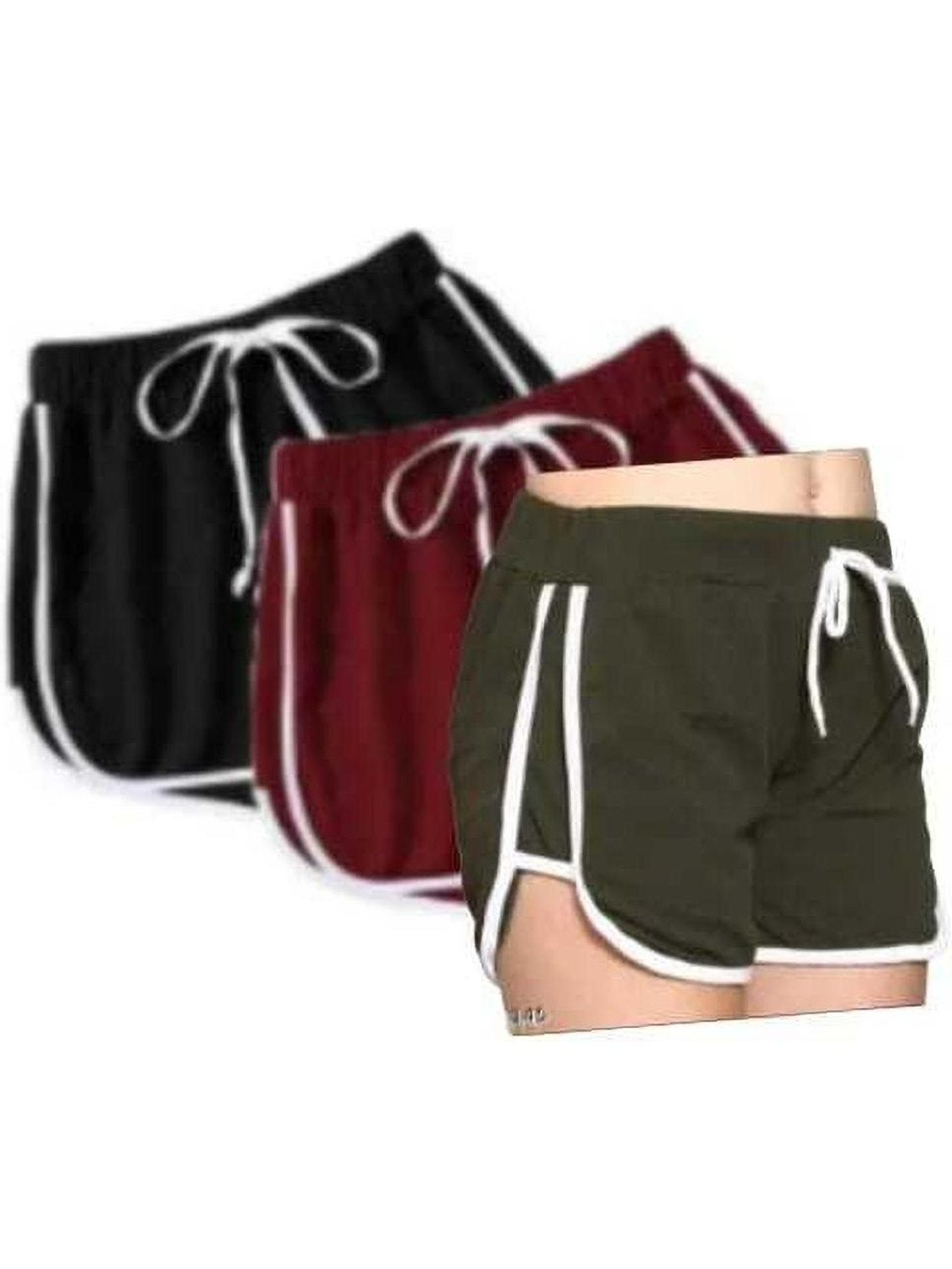 Image of POWERmerc Pack of 3 Solid Women Multicolor Hotpants