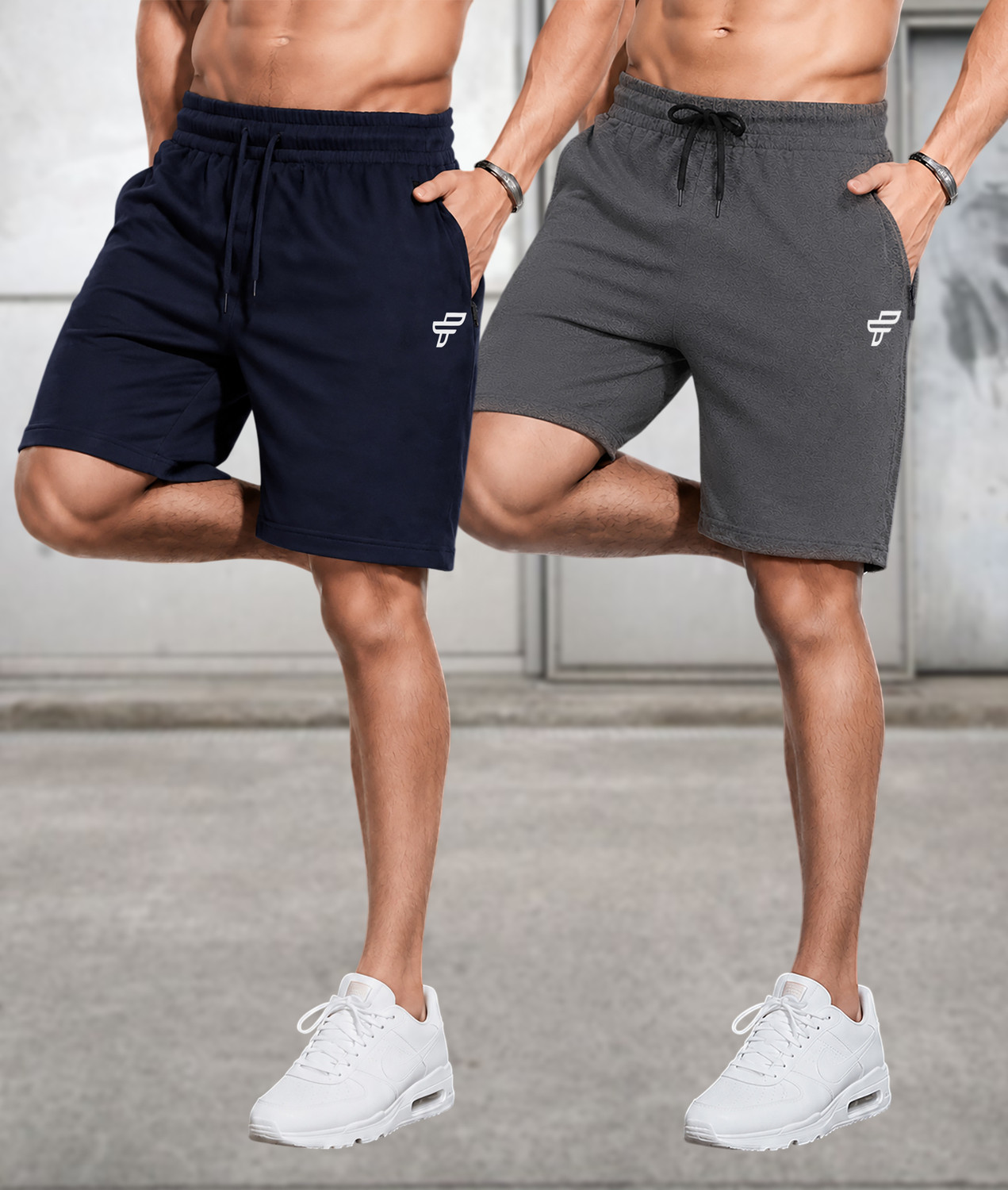 Image of FEEL TRACK Solid Men Dark Blue, Grey Regular Shorts