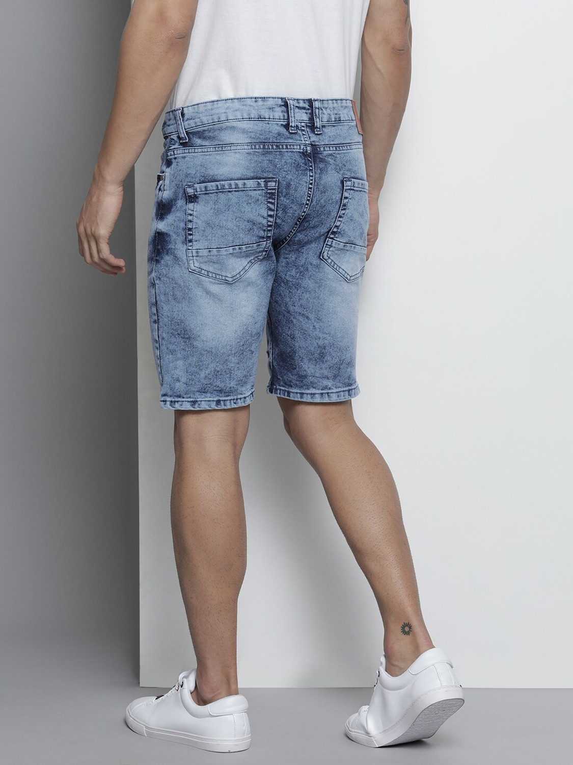 Image of The Indian Garage Co. Solid Men Blue Denim Shorts