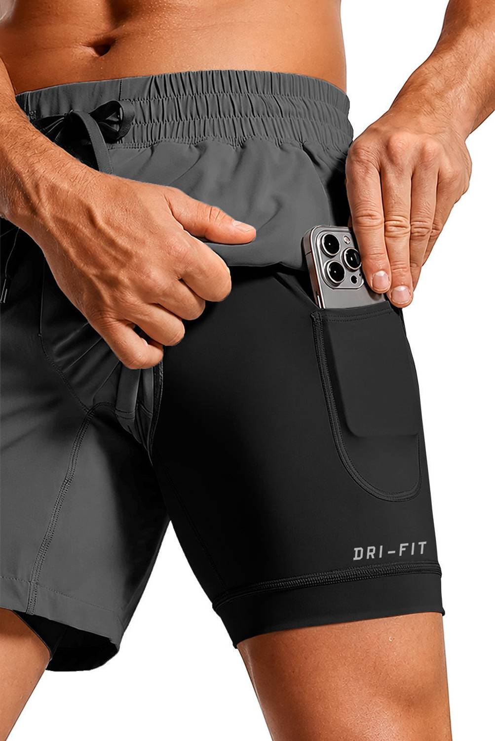 PRAVAHA Men Dark Grey Gym Shorts - Image 2