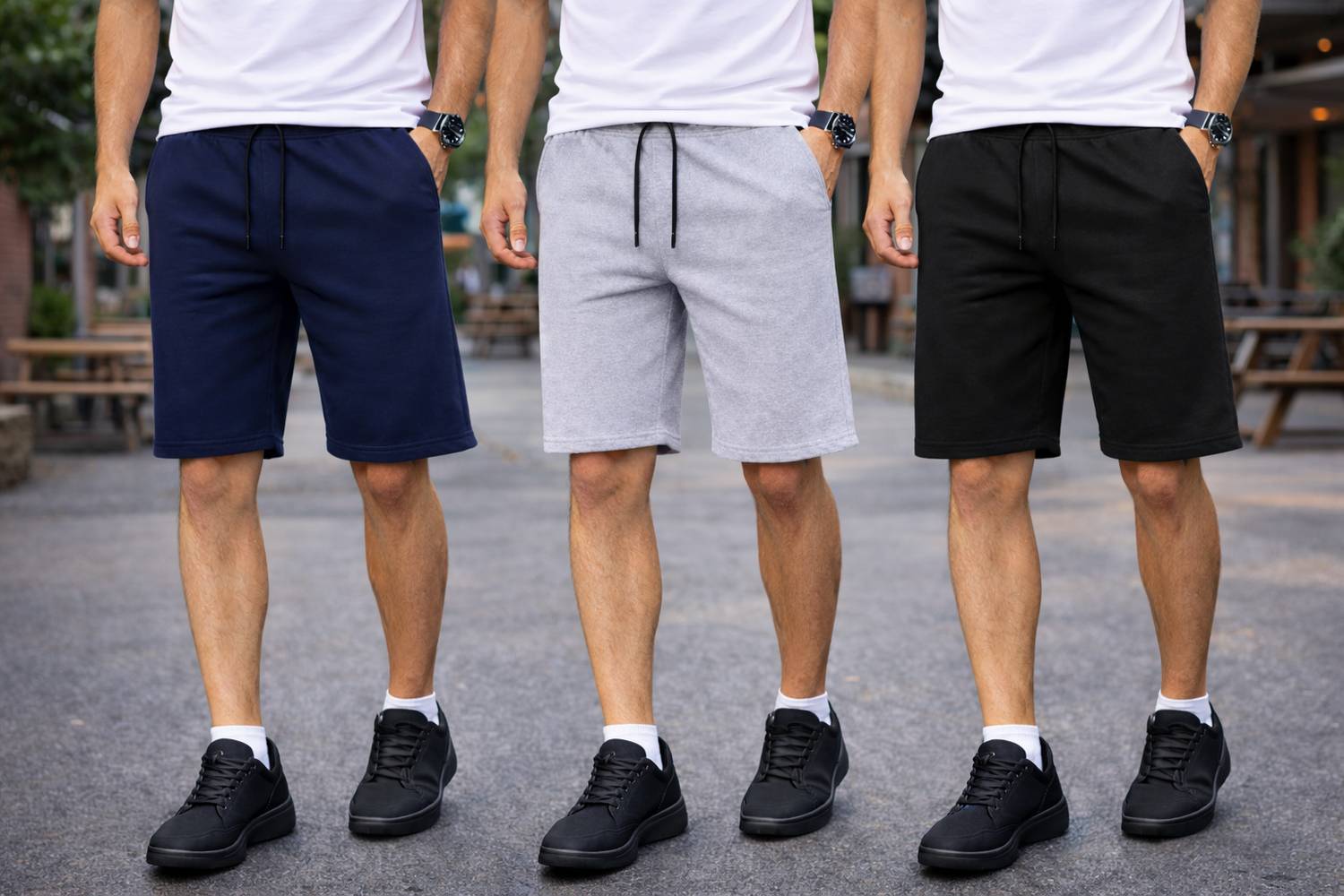 TENRUN Pack of 3 Solid Men Dark Blue, Grey, Black Casual Shorts