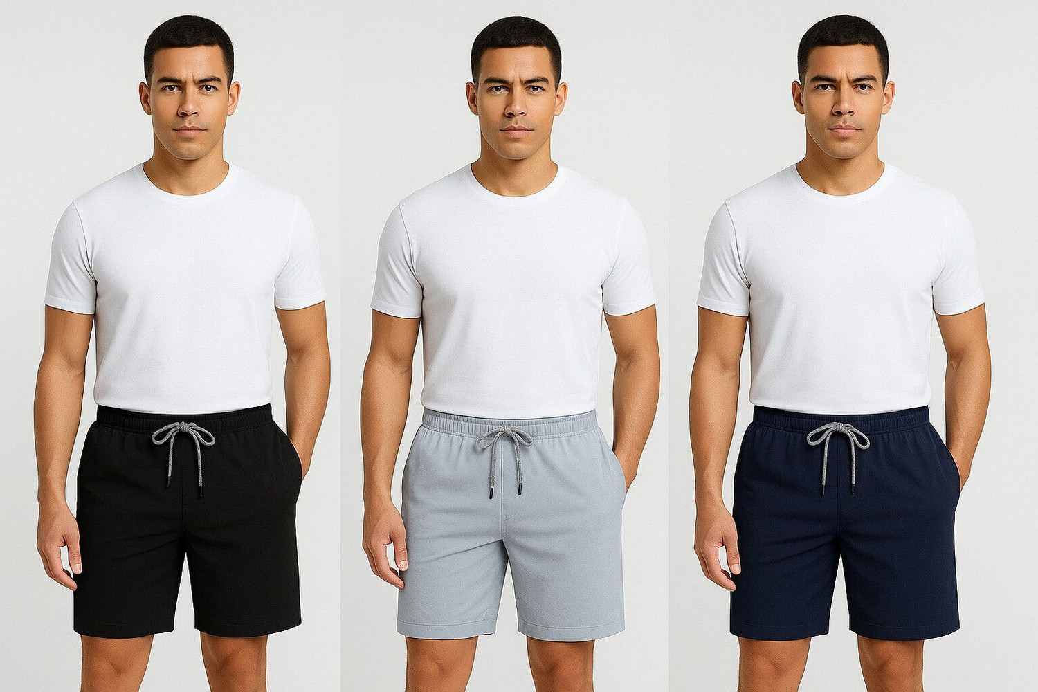 Image of Mavis Solid Men Black, Grey, Dark Blue Regular Shorts