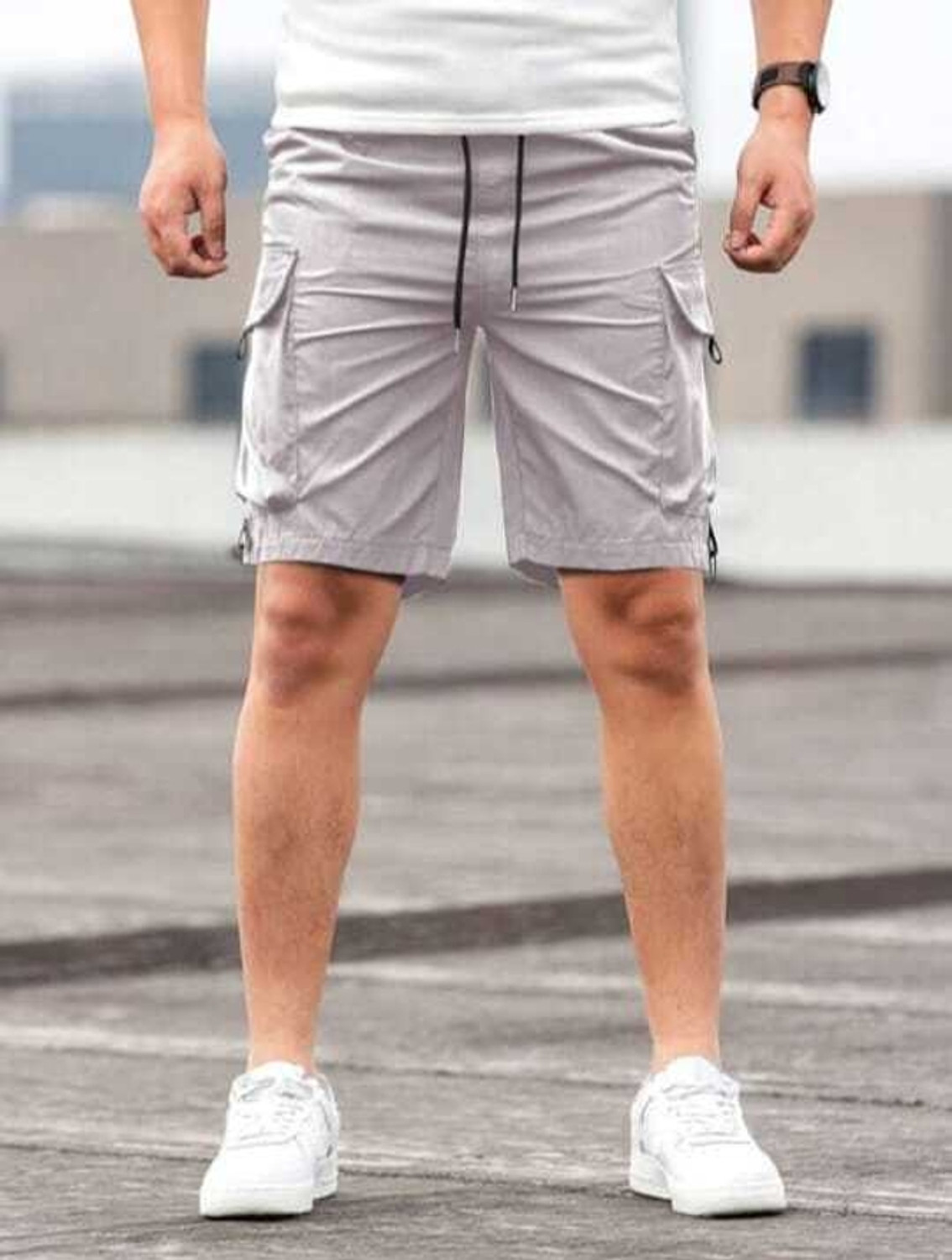 Image of RGN Solid Men Grey Cargo Shorts
