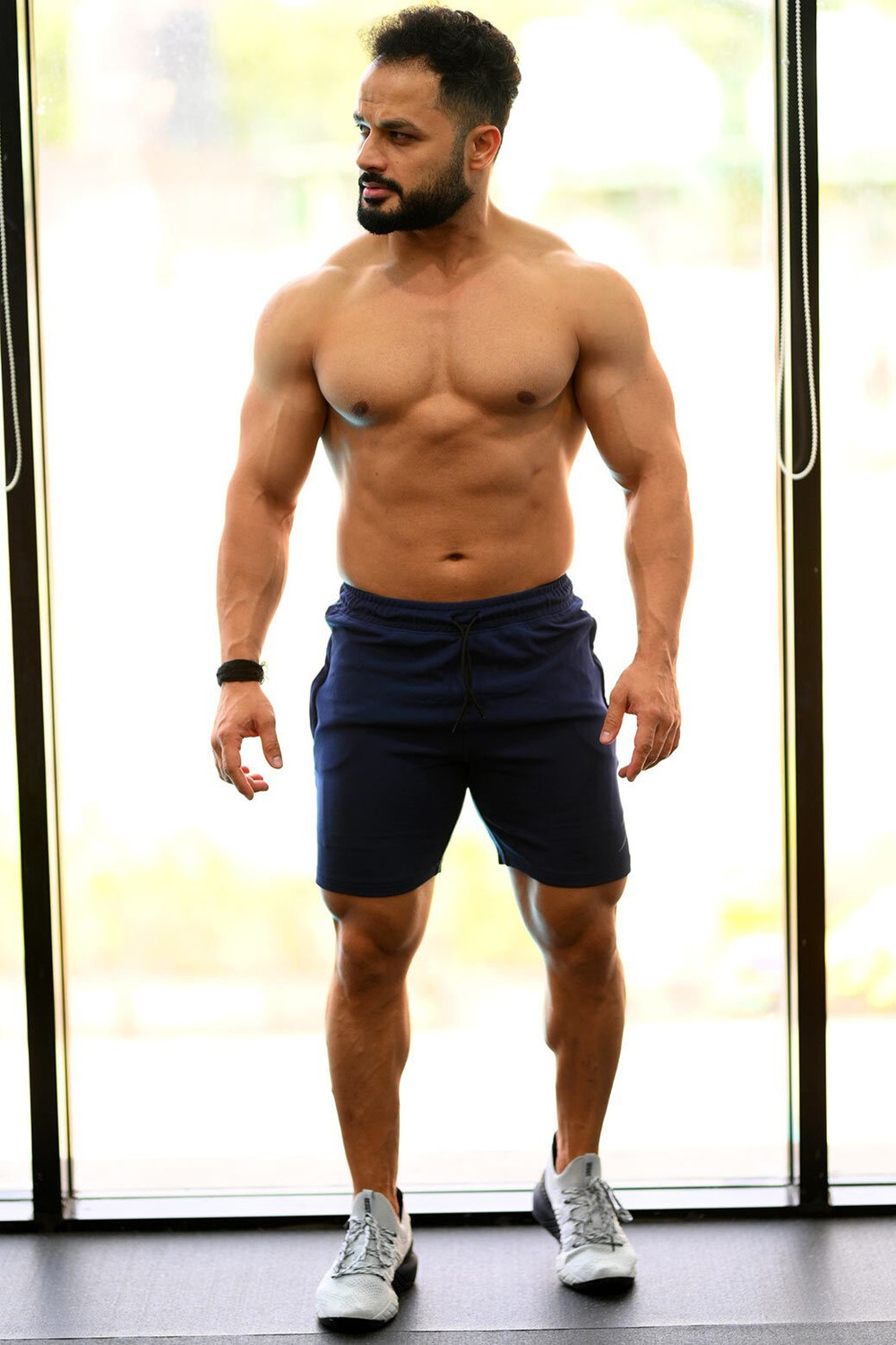 Image of FuaarK Solid Men Dark Blue Gym Shorts