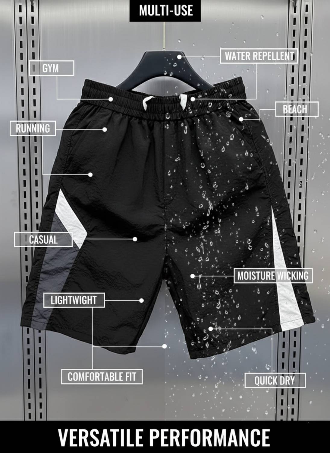 Lripsome Color Block Black Casual Shorts - Image 3