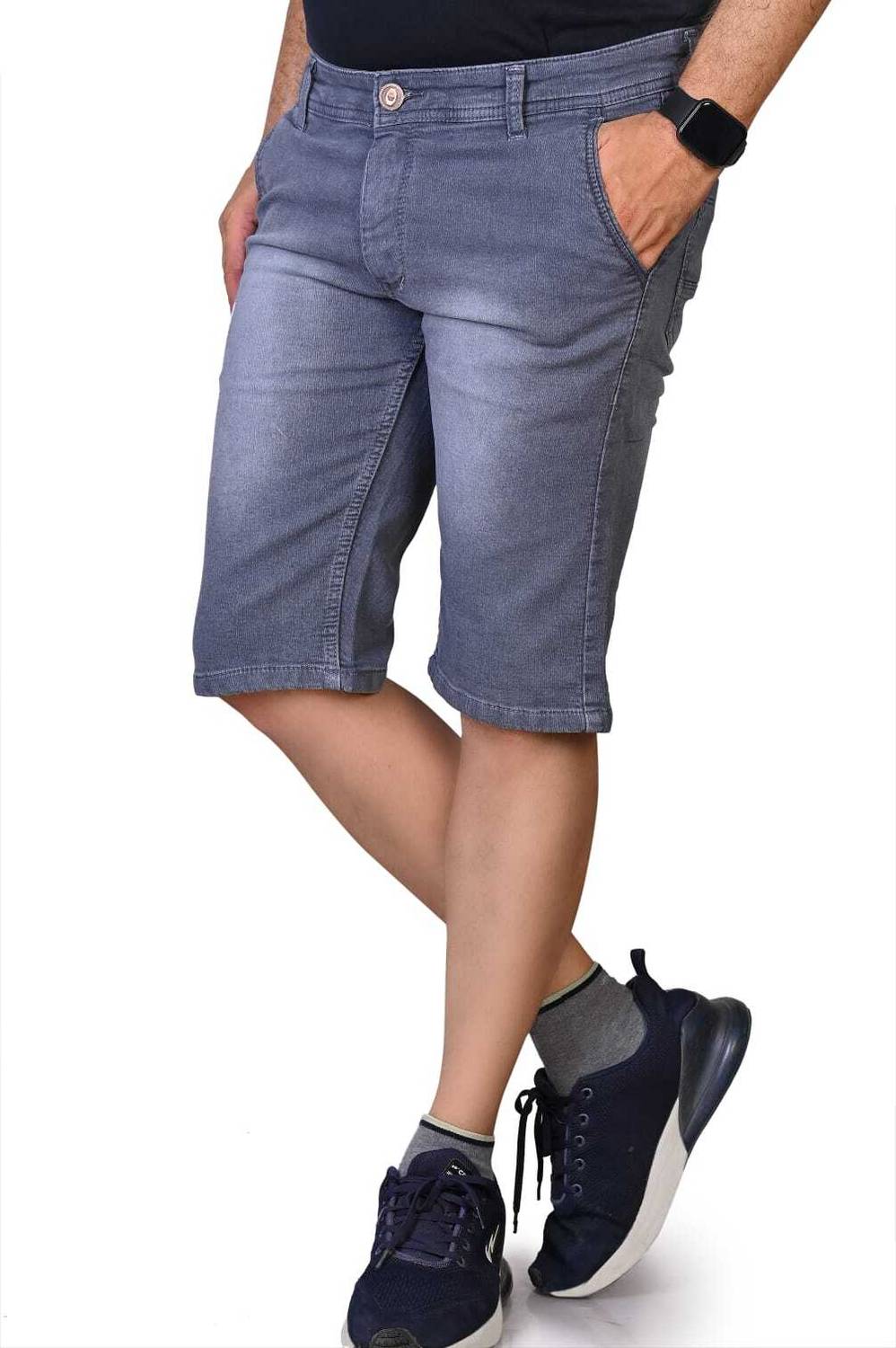 BaseCrowd Dyed/Washed Men Denim Grey Denim Shorts