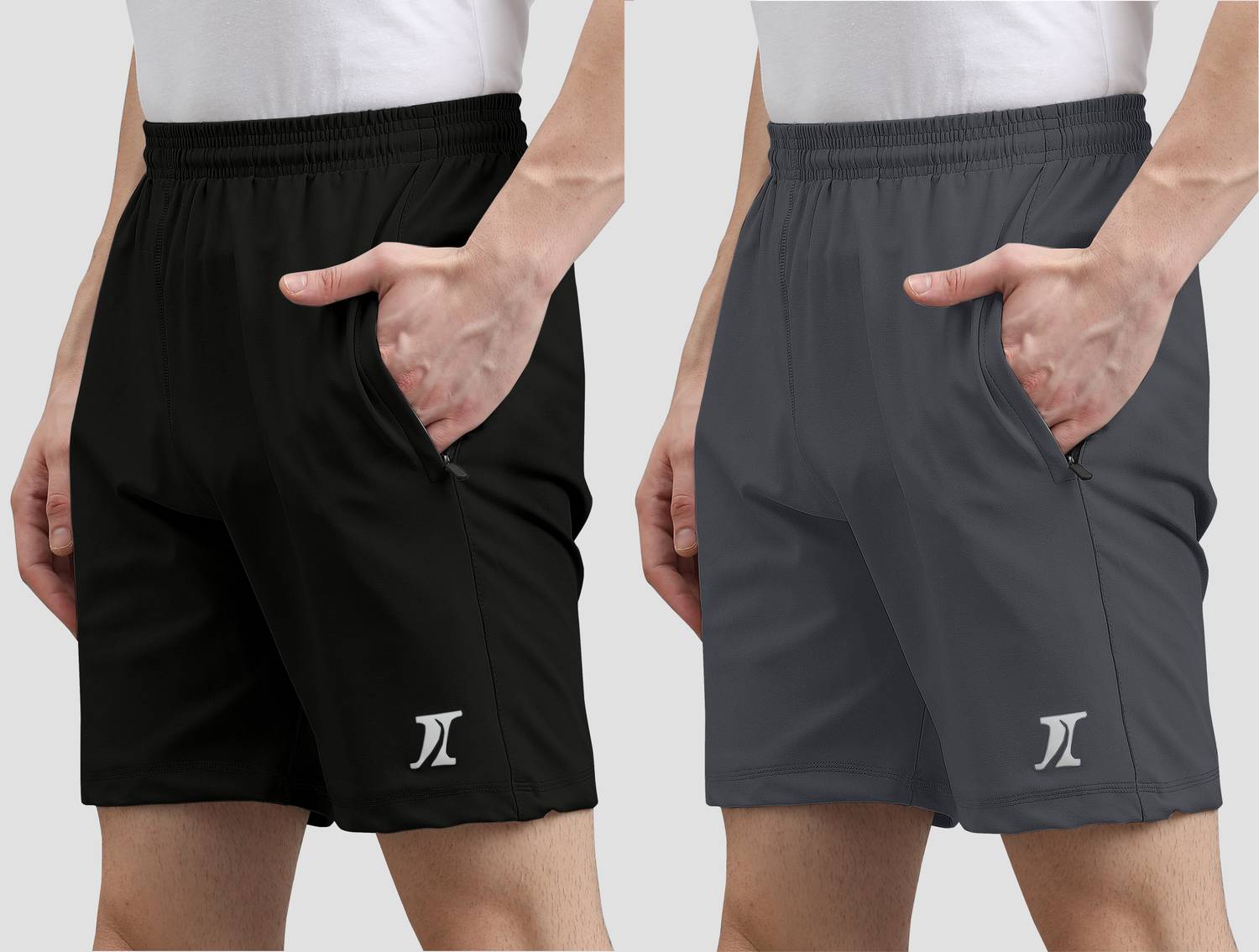 INDICLUB Men Black, Dark Grey Casual Shorts Pack of 2 - Image 1