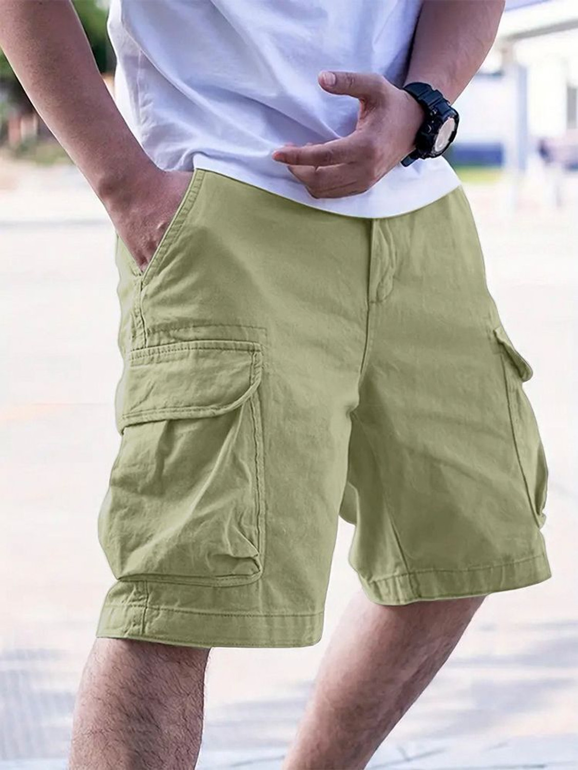 Image of Vogaan Solid Men Light Green Cargo Shorts