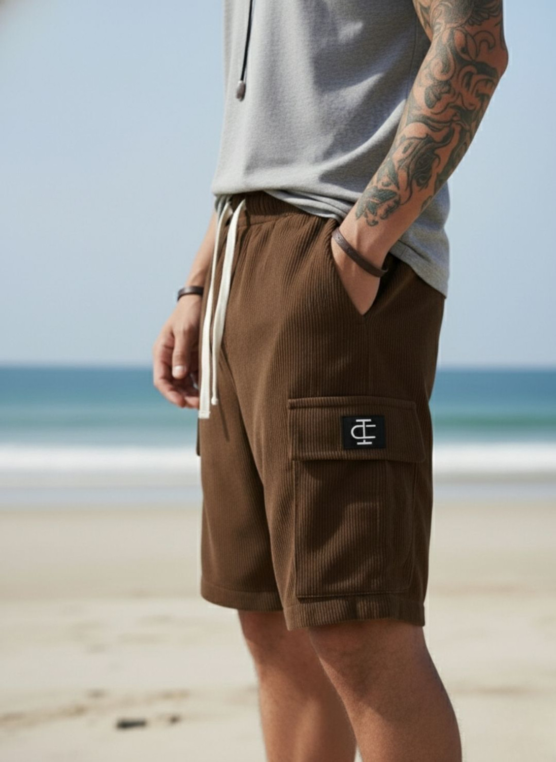Image of INDICLUB Self Design Men Brown Cargo Shorts