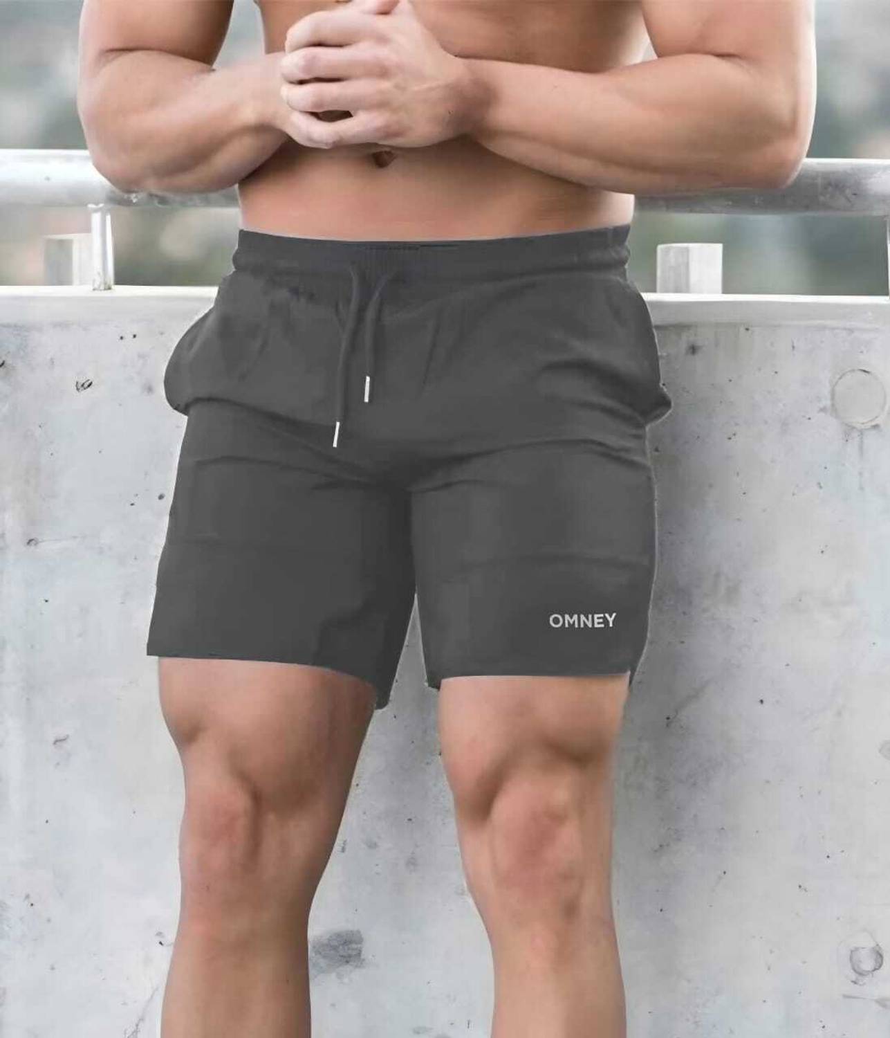 OMNEY Solid Men Grey Gym Shorts