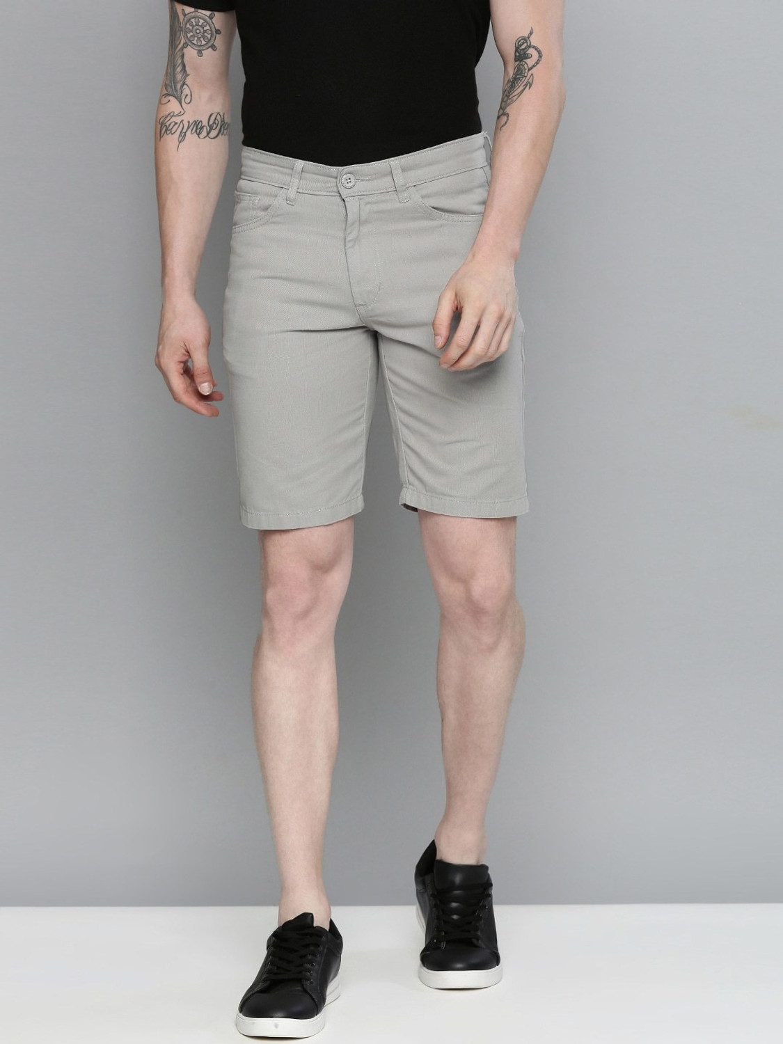 Image of The Indian Garage Co. Solid Men Grey Chino Shorts
