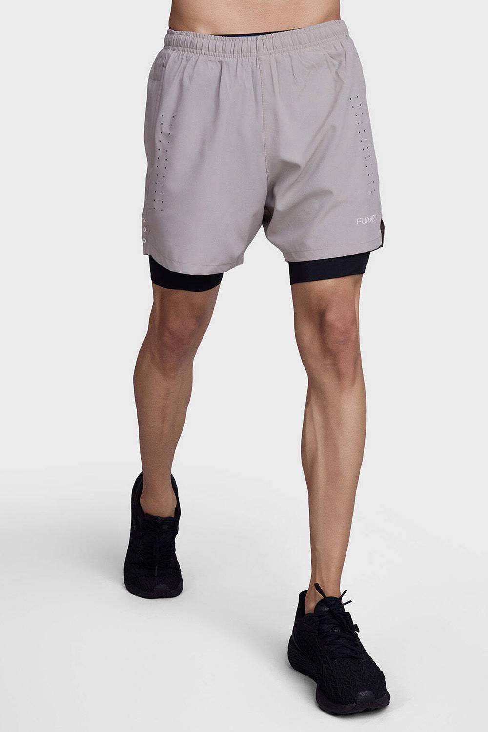 FuaarK Men Beige, Black Running Shorts - Image 1