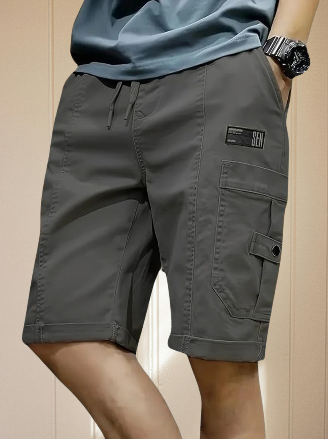 Image of STRYDE Printed Men Grey Cargo Shorts