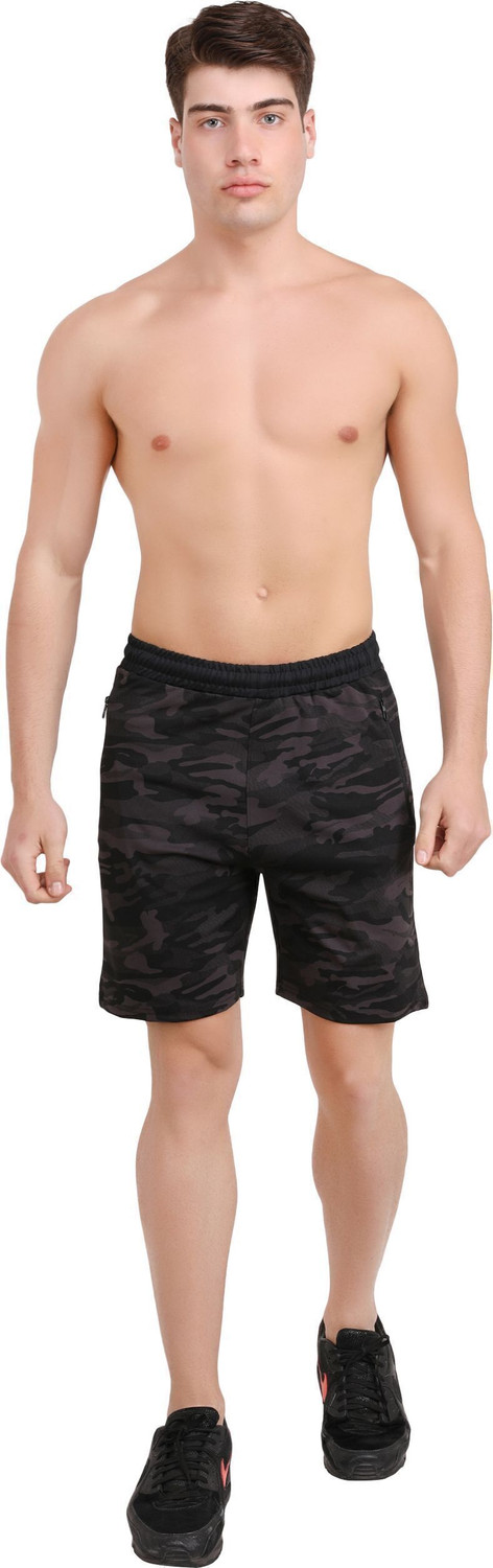 Image of NINQ Military Camouflage Men Grey, Brown, Black Regular Shorts
