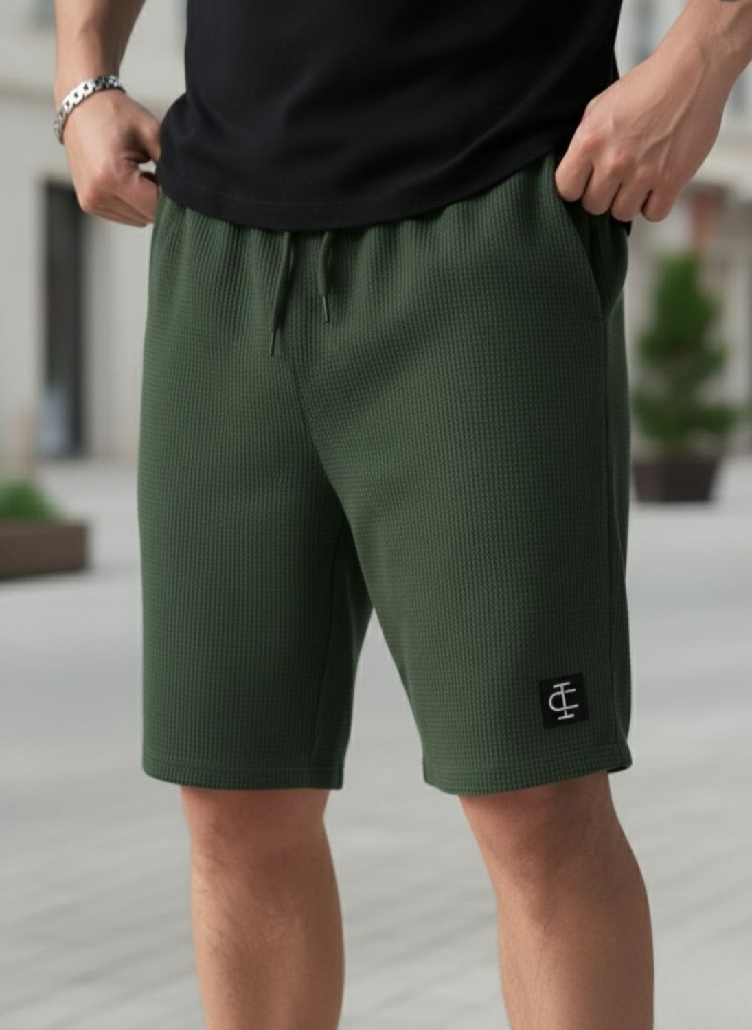 Image of INDICLUB Self Design Men Brown, Green Casual Shorts