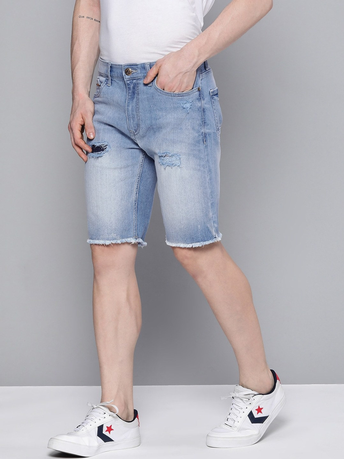 Image of The Indian Garage Co. Solid Men Blue Denim Shorts