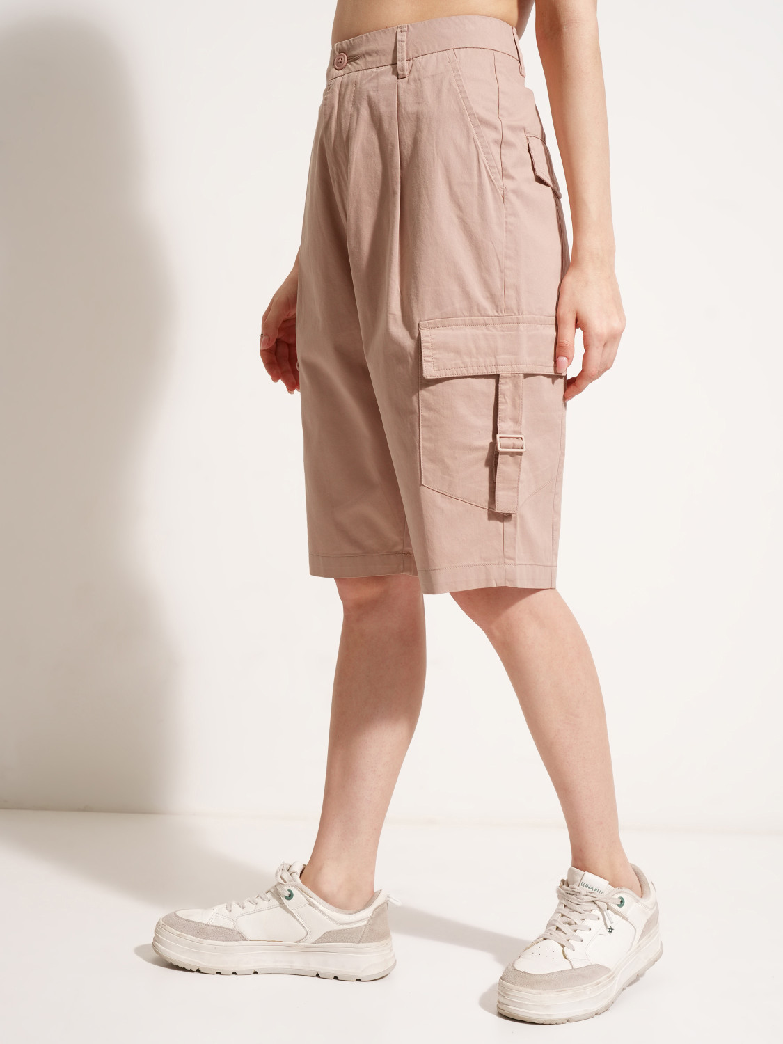 Image of Tokyo Talkies Solid Women Pink Cargo Shorts