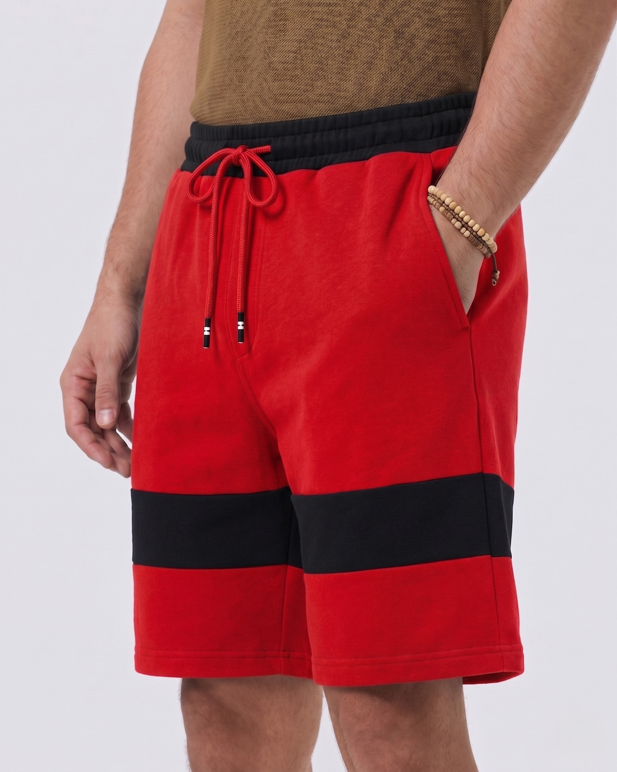 Image of Try This Color Block Men Red, Black, Khaki Casual Shorts
