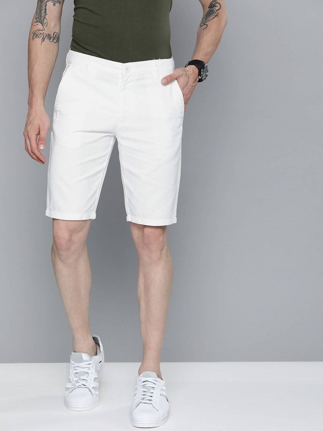 The Indian Garage Co. Men White Chino Shorts - Image 1