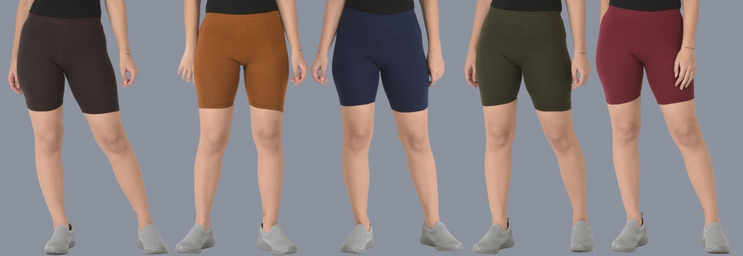 Image of Dollar Missy Pack of 5 Solid Women Multicolor Cycling Shorts