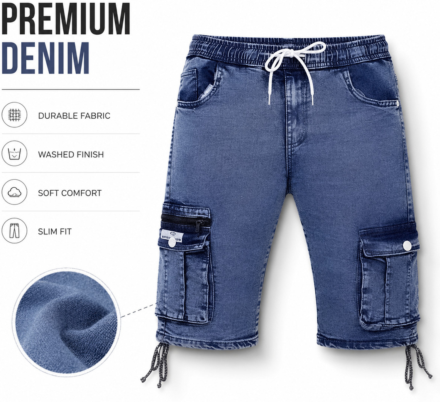Image of QFA Dyed /Washed Men Denim Light Blue Cargo Shorts