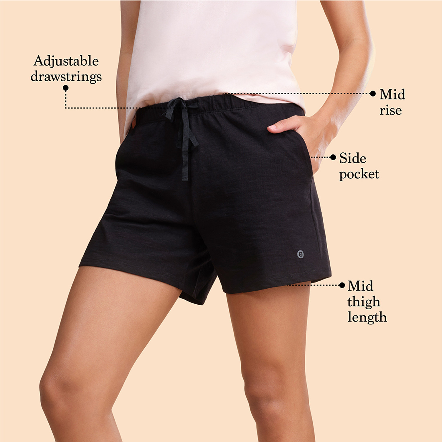 Image of Enamor Solid Women Black Basic Shorts