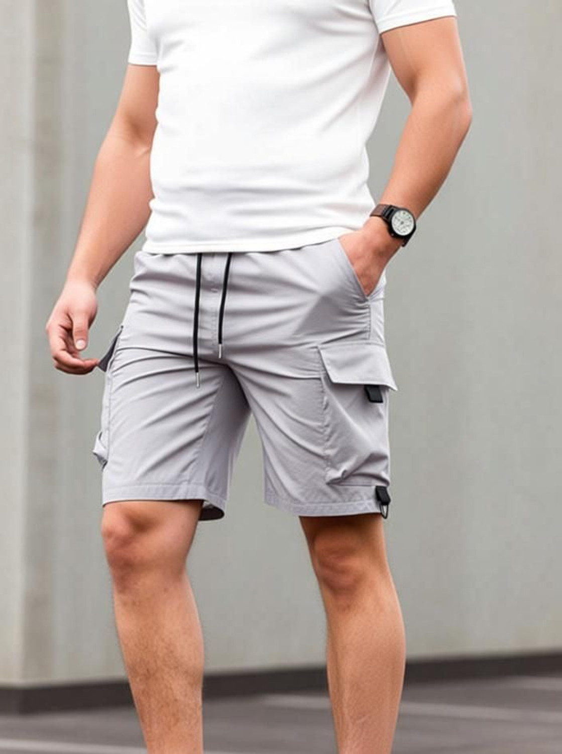 Image of RGN Solid Men Grey Cargo Shorts