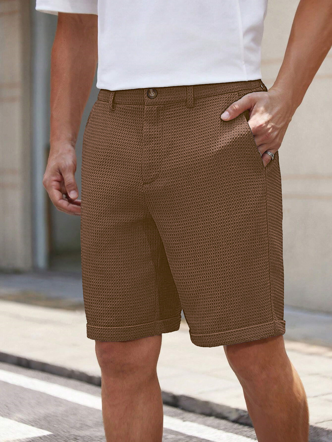 Image of Leriya Fashion Solid Men Brown Denim Shorts